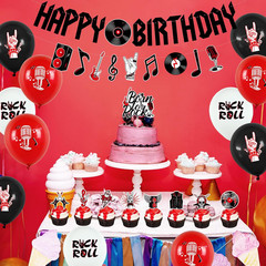 Rock and Roll Birthday Party Decorations – Happy Birthday Banner, Hanging Swirls