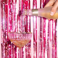 Pink Foil Fringe Backdrop Curtains 3.2×8.2ft Metallic Tinsel 20 Pack