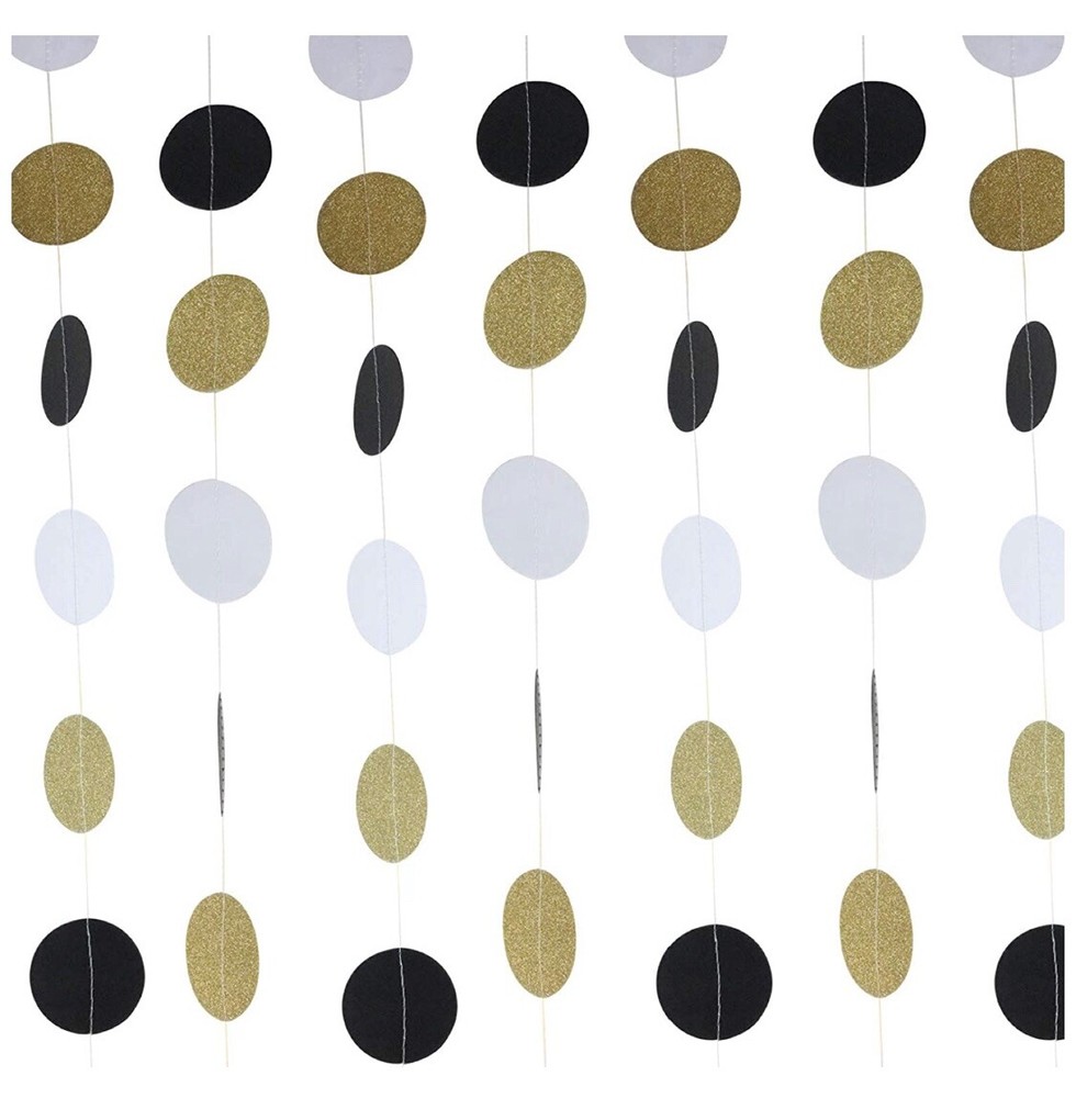 3x 10 Feet Circle Dot Garlands (Gold, Black, White) Party Decoration