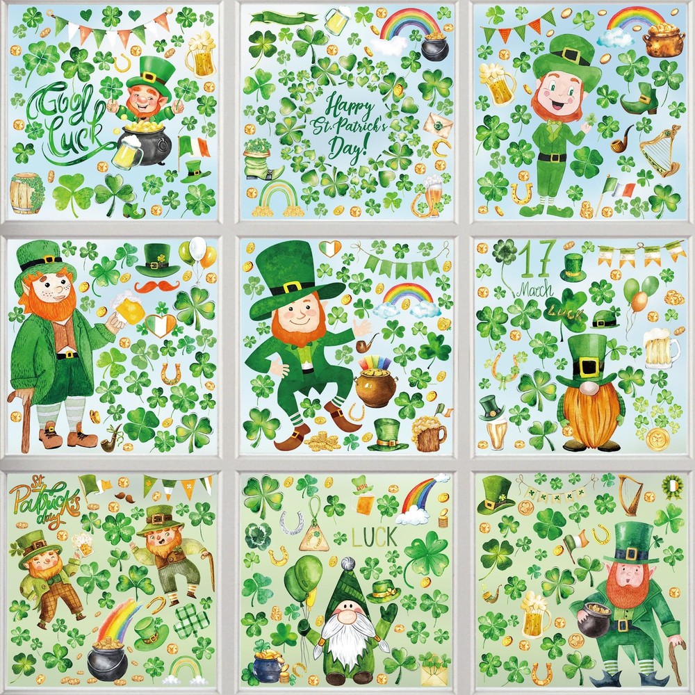 336 PCS St Patricks Day Window Clings, 9 Sheets Patrick’s 9 inches, Green