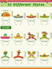 Flexible Mexican Sombrero Headbands – 12-Pc Colorful Fiesta Decoration Set