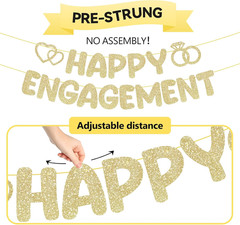Pre-Strung Engagement Party Decorations,Glitter Happy Engagement Banner,Engaged