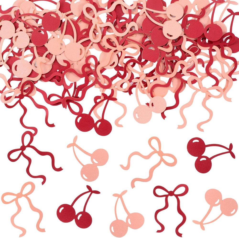 100Pcs Paper Cherry Bow Confetti, Paper Bows Cherries Table Scatters Party Favor