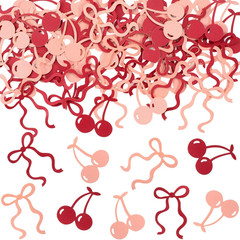 100Pcs Paper Cherry Bow Confetti, Paper Bows Cherries Table Scatters Party Favor