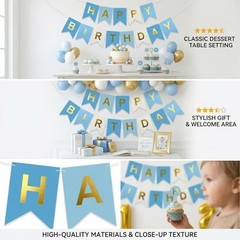 Blue Happy Birthday Banner,Navy Blue and Gold Partyecorations Sigh for D
