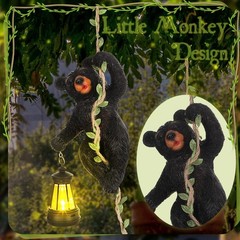 7 Inches Bear Statue Tree Hugger with Solar Light Resin Bear Statue Sign with…
