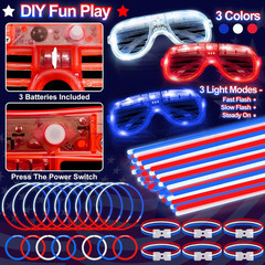 TURNMEON 248 Pcs 250th Anniversary 4th of July Light Up Party Favors, 24 Red Whi
