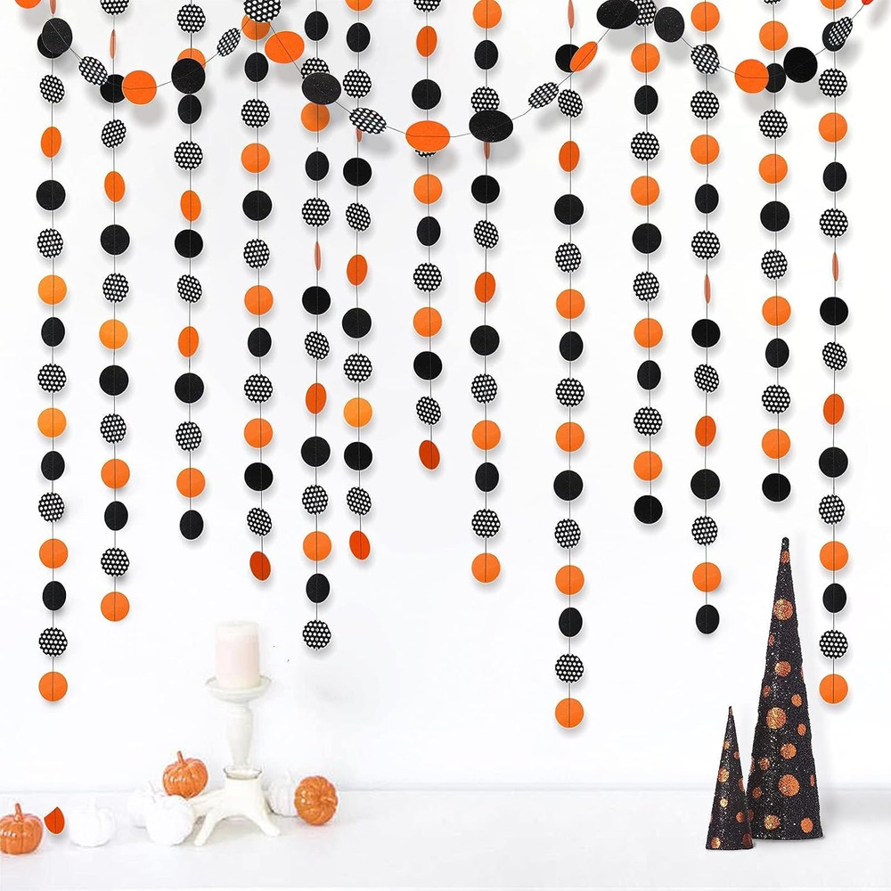 Orange Halloween Garland Halloween Party Decorations Polka Dot Circle Streamers