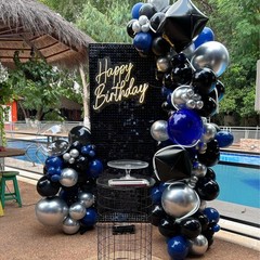 50PCS Blue Black Silver Balloons with Ribbon Party Decoration