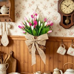Charming 35cm Pink Tulip Wreath for Wall Decor Living Room Entryway or Bedroom