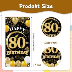 80th Birthday Decorations Door Banner – 1 Pcs Glitter Gold 80th Gold Black