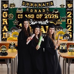 Graduation Decorations 2026 Black and Gold Party Decor Set include Congrats G…