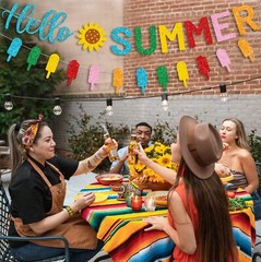 Hello Summer Garland with Sunflower Signs and Colorful Popsicle Banner Ice Cream