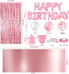 Pink Birthday Party Decoration, Happy Birthday Banner, Rose Gold Fringe Curtain,