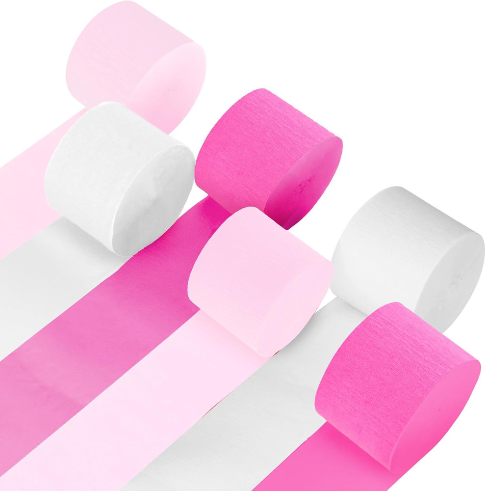 Pink Streamers – 6 Rolls 492Ft Crepe Paper Party Streamers for Valentine’S Mothe