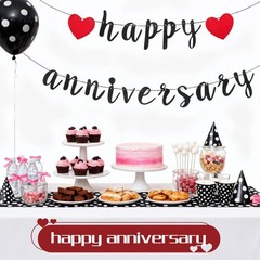 Black Happy Anniversary Banner, Party Decorations, We Black, Red