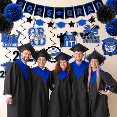 Blue Graduation Decorations, 2026 Grad Banner and Congrats Grad Hanging Swirls,