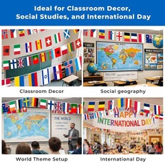 Country Flags Banner 82ft Polyester International Flags of the World Classroom