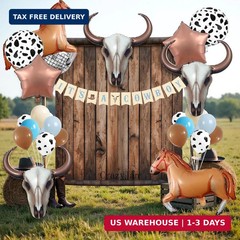 CrazyJan 2PCS Western Long Horn Cow Balloons Cowboy Longhorn Foil Balloons for C