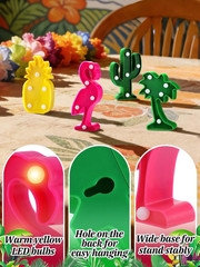 Hawaiian Party Decorations Lights – 4 Shapes Flamingo Cacti Pineapple Palm Tree