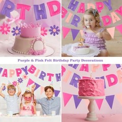 Felt Birthday Decorations, NO DIY, Pre-Strung 3D Felt Happy Birthday Banner with