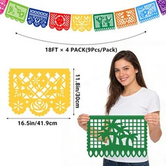 Mexican Papel Picado Banner, 4Pack 72ft, Cinco de Mayo Day of Dead