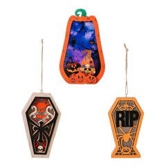 Halloween Decorations Festival With Lights Wooden Pendant Pumpkin Wooden Box