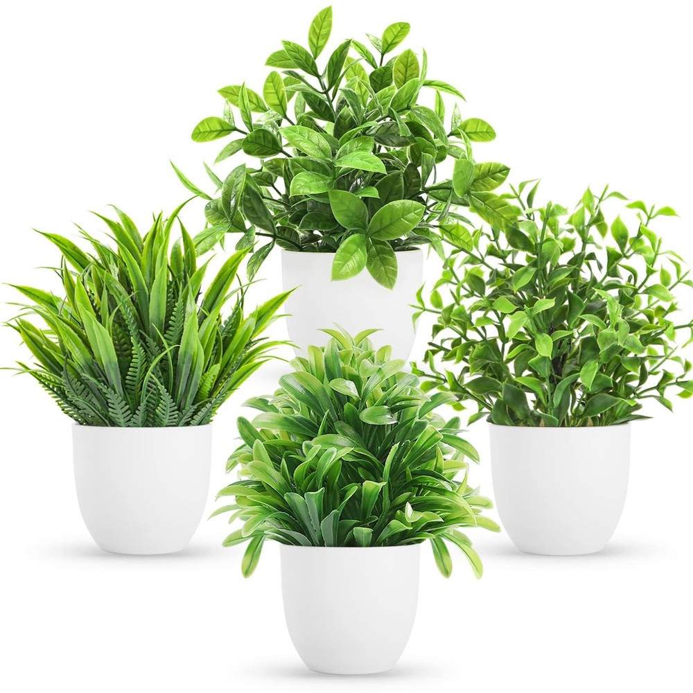 Miracliy 4 Pack Mini Fake Plants Artificial Eucalyptus 7.1″H × 4.7″W, Green