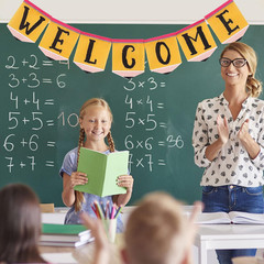 Back to School Pencil Banner Pre-Assembled Welcome Garland Yellow Hanging Banner