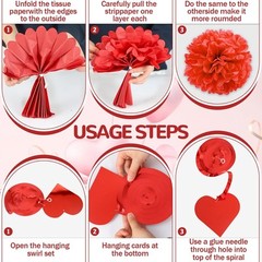 119Pcs Valentines Day Decorations Set, Office Hanging Heart Swirls, Red