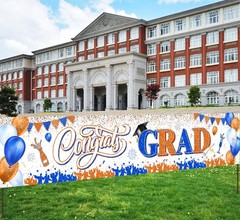 Congrats Grad Banner Decoration-Class 118 inches x 24 inches, Orange and Blue