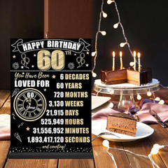 Black Gold 60Th Birthday Decorations Back in 1965 Table Sign for Men Women, Two-
