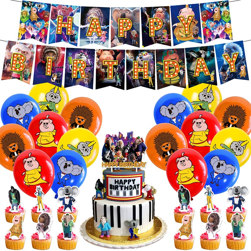 Sing 2 Birthday Party Decor Supplies Balloons Banner Cake Toppers Kids