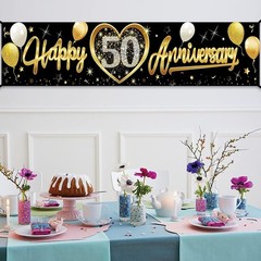 Happy 50th Wedding Anniversary Banner Decorations Black Gold 50th Anniversary