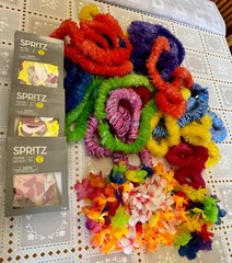 LARGE Hawaiin Luau flower leis assorted lot lei kits and fun parasol party picks
