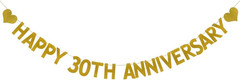 HAPPY 30TH ANNIVERSARY Banner, Pre-Strung, Gold Glitter Paper Garlands for 30Th