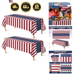 Patriotic American Flag Plastic Tablecloth 54×108 Inches for 4th of July Memo…