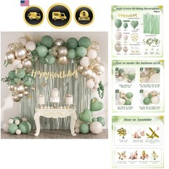 Sage Green Birthday Party Decorations with Happy Birthday Banner Green Fringe…