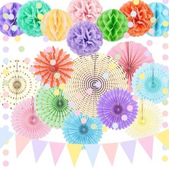 20 PCS Pastel Party Decorations Macaron Rainbow Hanging Paper Fans Honeycomb