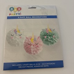(3 pk) 9″ Unicorn Puff Balls Decorations Tissue Paper Pom Poms 321 Party!