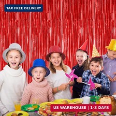 2 Pack Red Tinsel Backdrop, 3.28 FT x 7.05 FT Fringe Curtains, Red Foil Tinsel P