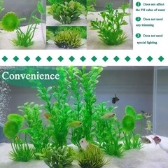 AQUANEAT Artificial Fish Tank Plants, Plastic Aquarium Decorations, Green