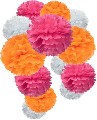 Hot Pink Orange and White Paper Flower Tissue Pom Poms for Fall Autumn Thank’S G
