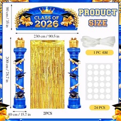 Class Of 2026 Graduation Decorations Blue Gold Arch Door Cover With 2 Gold Foil