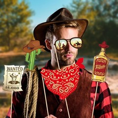 Cowboy Photo Booth Prop Wild West Birthday Party Fancy Dress Selfie Mask 25pcs