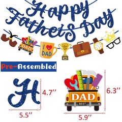 Happy Fathers Day Banner Blue Glitter Fathers Day Decorations For Party Home