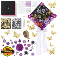 Harsever 48Pcs Graduation Cap Decor Kit Lavender Flower Butterfly