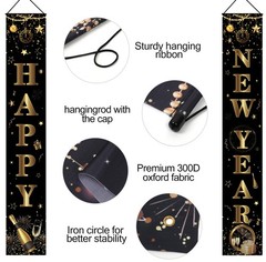 2026 Happy New Year Decorations Nye Eve Party Supplies Banner Porch Black