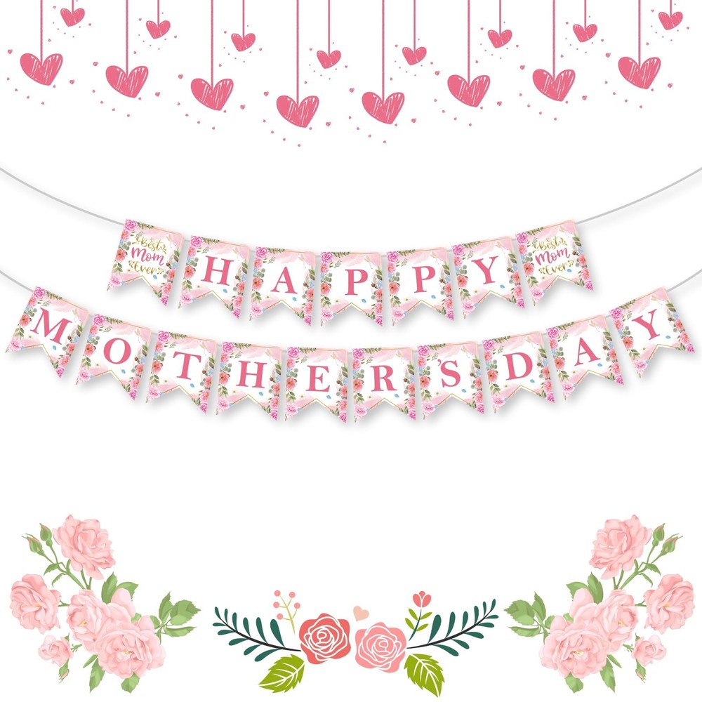 Happy Mothers Day Banner – Pink Mother’s Day Decorations Banners, 2026 Best Mom