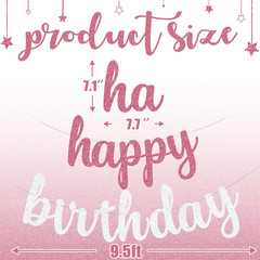 Pre-Strung Pink and Silver Happy Birthday Banner Decorations, Glitter Birthday G